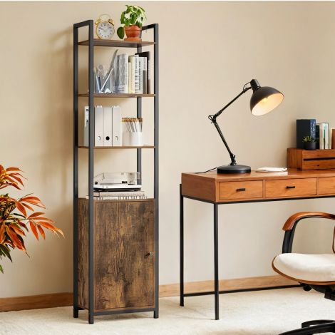 Raamaturiiul, 6 taset, riiul, põrandariiul ustega, metallraam, reguleeritavad riiulid, 24 x 40 x 159,5 cm, elutuppa, magamistuppa, eebenimust-tindimust LLS132B01