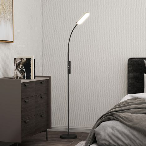 LED põrandalamp, hämardatav põrandavalgusti kaugjuhtimispuldi ja puutetundliku juhtimisega, elutoa põrandalamp 360° reguleeritava painduva kaelaga, 1-tunnine taimer, mälufunktsioon must.