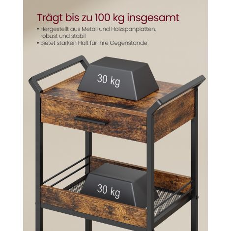 Köögikäru 3 taseme ja ratastega vintagepruun-tindimust
