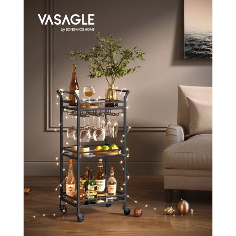 Mustade ratastega serveerimiskäru