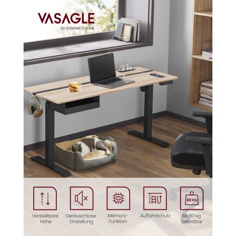 Reguleeritava kõrgusega kirjutuslaud 60 x 140 cm greige-must