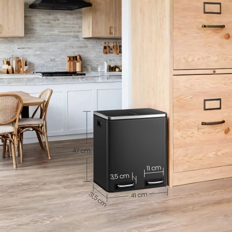 30 L prügikast jäätmete sorteerimine jäätmete sorteerimissüsteemid 2 sisemise ämbriga pedaalämber kööki roostevaba teras 2 x 15 L LTB30H