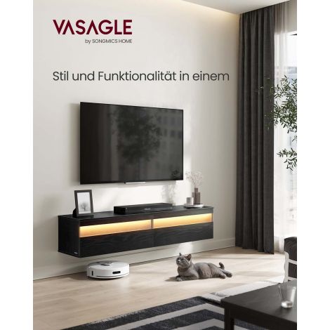 TV-alus, TV-kapp rippuv, rippkapp elutoa sein, erinevatele teleritele, telerikapp, elutuppa, moodne, 147 x 35 x 30 cm, eebenimust LTV133B02