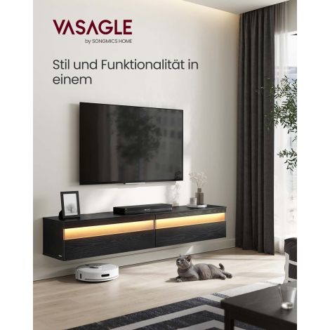 TV-alus, TV-kapp rippuv, rippkapp elutoa sein, erinevatele teleritele, telerikapp, elutuppa, moodne, 147 x 35 x 30 cm, eebenimust LTV133B02