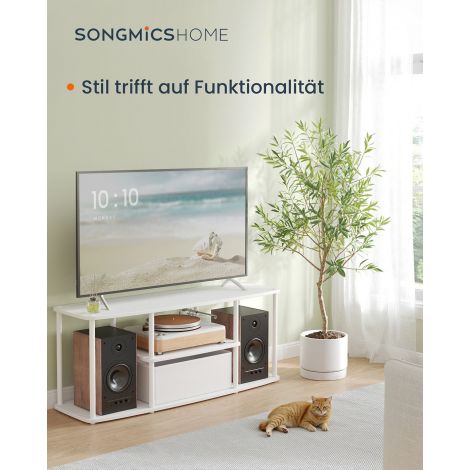 Ülikiire tööriistavaba kokkupanek, telerikapp teleritele kuni 50 tolli, telerilaud, madal kapp, elutuba, 110 x 35 x 46 cm, riiul, lumivalge-mattvalge LTV500W01