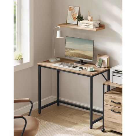 Kirjutuslaud, arvutilaud, kitsas kontorilaud, 100 x 50 x 75 cm, kabinet, kodukontor, kontor, lihtne paigaldus, metall, tööstusdisain, hallikas-must LWD041B02