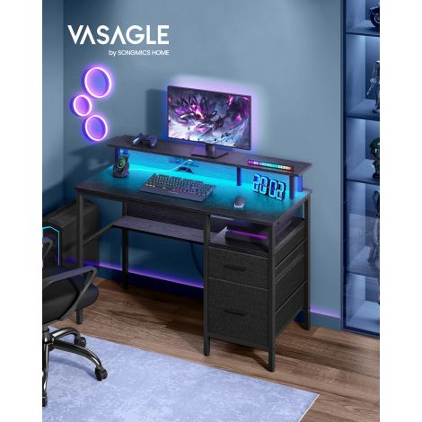 Kirjutuslaud LED valgustuse, sahtlite ja pistikupesadega , 94,5 x 65 x 14,5 cm, must