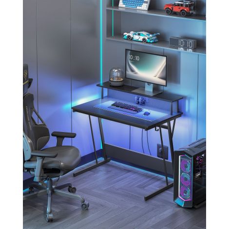 Kirjutuslaud LED tulega ja pistikuga, 60 x 120 x 76 cm, tahmamust