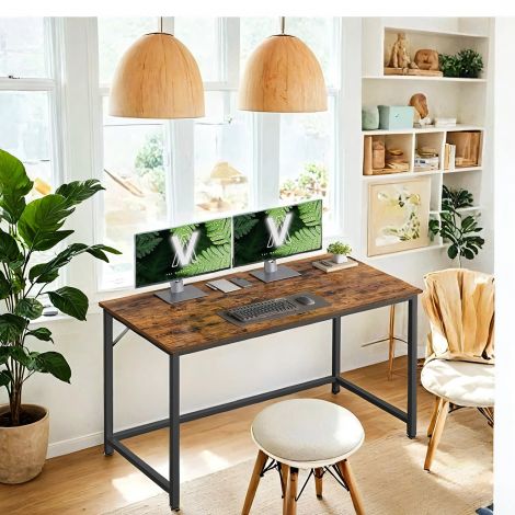 Kirjutuslaud, arvutilaud, kitsas kontorilaud, 120 x 60 x 75 cm, kabinet, kodukontor, büroo, lihtne paigaldus, teras, tööstusdisain, vintage pruun-must LWD039B01
