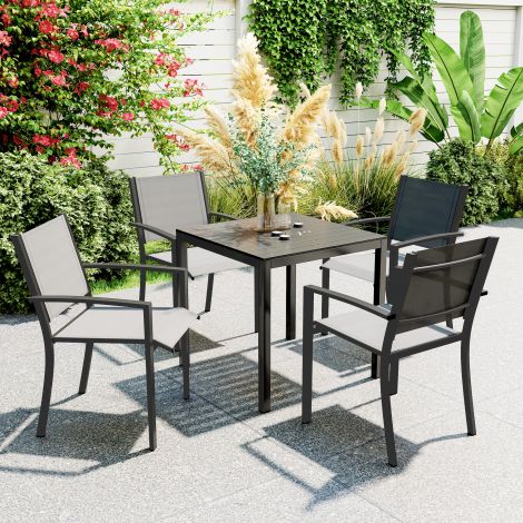Aialaud alumiiniumist 73x73 cm ilmastikukindel puidumustriga buffetilaud, 4 inimesele libisemiskindel rõdulauad välistingimustes söögilaud aeda, terrassile rõdule must.