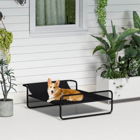 Koeravoodi õues, tõstetud koeravoodi hingava võrkkattega, lemmikloomavoodi väikestele ja keskmise suurusega koertele must 91 x 69 x 29 cm