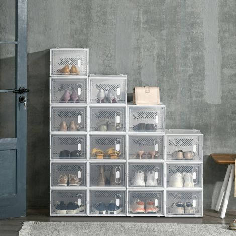 18-osaline kingakarpide komplekt, kingaorganisaator magnetustega, kaanega kingakarp, plastist kingahoidja, kingadele kuni suuruseni 45, läbipaistev+valge