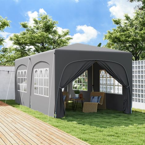 Paviljon umbes 3x6m, veekindel stabiilne talvekindel pop-up kokkupandav paviljon, UV-kaitse 50+, kokkupandav peotelk aiatelk 6 küljega kott aiamajake telkimiseks aeda, helehall