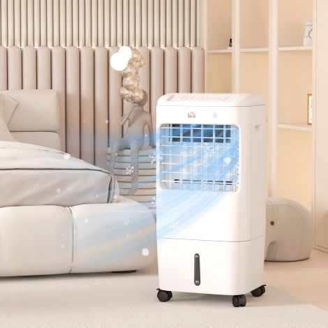3-ühes mobiilne kliimaseade õhuniisutusega veejahutus 15L 60° oskilleeriv kliimaseade õhujahuti 7,5h taimeriga, kaugjuhtimispult, LED-ekraan, 20 ㎡ jaoks Valge 37 x 32 x 78 cm