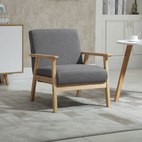 Kõrge seljatoega tugitool, tugitool käetugedega, söögitool, lõõgastustool linase välimusega, polsterdatud tugitool, hall, 64 x 70 x 72 cm| Aosom