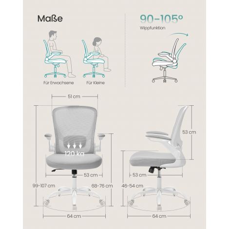 Ergonoomiline kontoritool võrguga ja 53 cm suurune istepind helehall