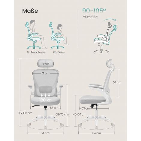 Ergonoomiline kontoritool võrguga ja peatoega tuvi hall