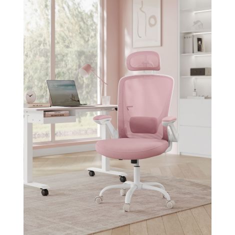 Ergonoomiline kontoritool kiikfunktsiooniga pastellroosa