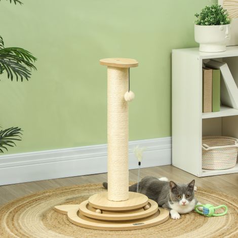 4-ühes kraapimispost, 69cm kraapimissammas, sisal-kassikraapimispuu mängupalliga, kraapimispuu kassidele, kasside kraapimismööbel, siseruumides, tamm