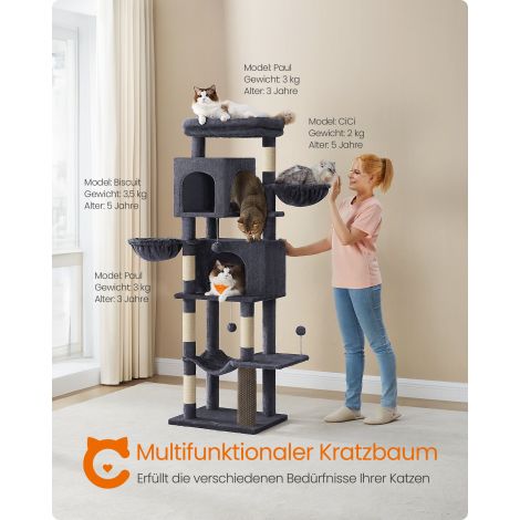 Kriimustuspost 175 cm kõrgune XL 2 tumehalli koobaga