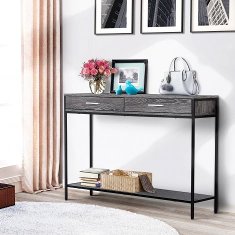 Konsoolilaud Abilaud Sissepääsulaud 2 sahtli ja alumise riiuliga, teras hall 120x30x81,5 cm esikusse ja elutuppa.