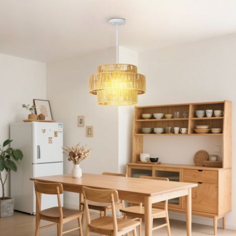 Ripplamp rippvalgusti E27 sokliga, boho-stiil, rippvalgusti laelamp kanepiköiest lambivarjuga kööki, söögituppa, helepruun