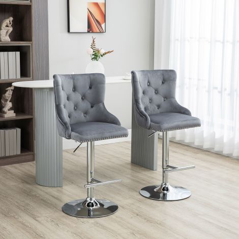 2-osaline komplekt baaripukke, baaritoolid pöörlevad toolid jalatoega, kõrguse reguleeritavad elutoatoolid sametise välimusega, baarileti, köögi jaoks, helehall, 46 x 55 x 102-123 cm