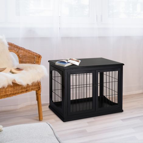 Koerakuut koeramaja lauapinnaga, väikeloomade puur siseruumidesse, MDF metall, must, 81x58,5x66 cm| Aosom