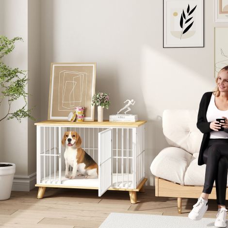Koerakuut koju, lukustatav koerakuut padjaga, koerakast uksega, koeramaja keskmise suurusega koertele alla 15 kg, tamm, 86 x 60 x 70 cm