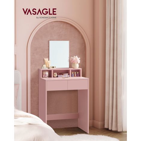 Tualettlaud peegli ja 2 sahtliga, pastelne roosa