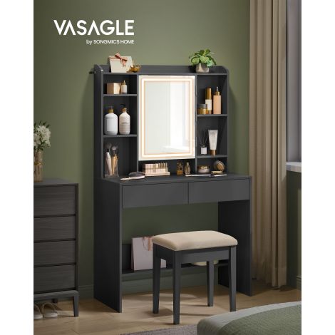Tualettlaud LED valgustusega ja peegliga, must