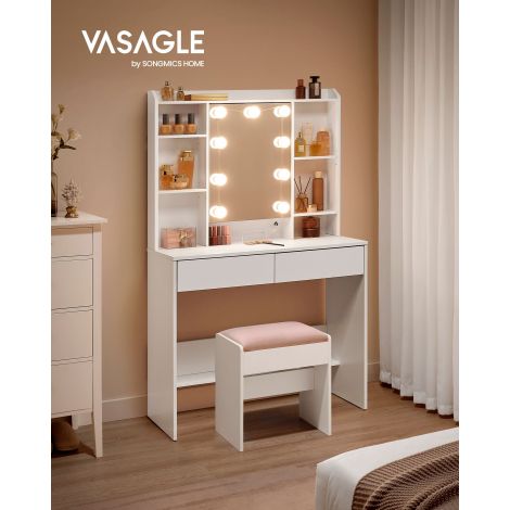 Moodne tualattlaud LED tuledega, peegli ja sahtlitega, valge
