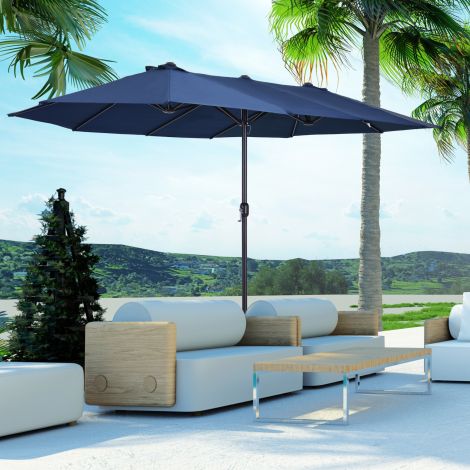 Päikesevari Aia vari Turuvihmavari Kahekordne päikesevari Terrassi vari käsikangiga Sinine Ovaalne 460 x 270 x 240 cm