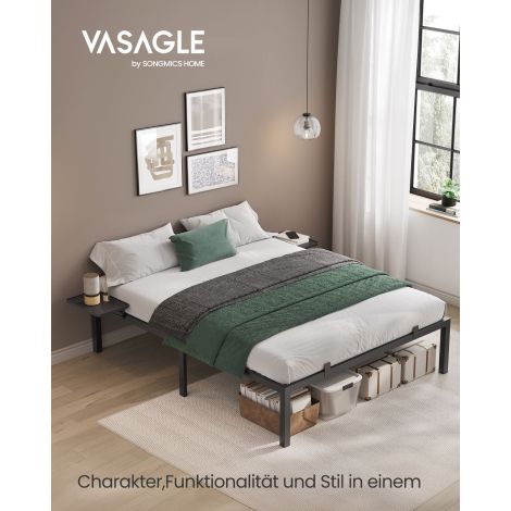 Metallist kaheinimese voodiraam 140 x 190 cm koos hoiuriiulitega, must