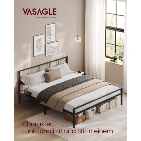 Kaheinimesevoodi raam, voodi, 160 x 200 cm, metallvoodi, voodiraam, peatsiga, moodne, hoiuriiulitega, külalistevoodi, teismelistele, mattmust RMB195B01