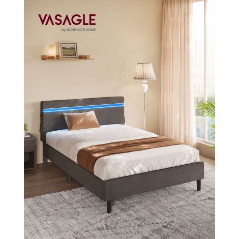Metallist kaheinimesevoodi, 140 x 190 cm, LED valgustus ja pistikupesadega, tumehall