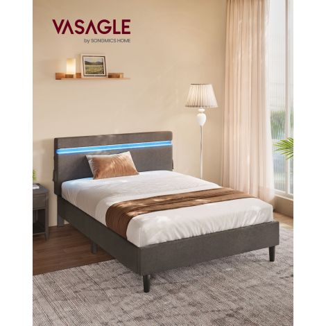 Metallist kaheinimesevoodi, 140 x 200 cm, LED valgustus ja pistikupesadega, tumehall