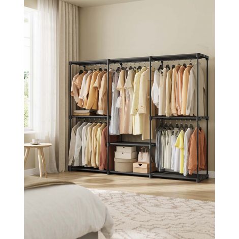 Riidekapp, vabalt seisev garderoob, kokkupandav, riidestange riidepuudega, garderoobistange, hoiustamine, garderoob, magamistuba, stabiilne, 112 x 43 x 165 cm, must RYG24BK