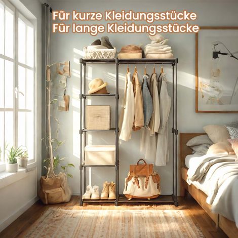 Riidekapp, eraldiseisev garderoob, kokkupandav, riidestange riidepuudega, garderoobistange, hoiustamine, garderoob, magamistuba, stabiilne, 112 x 43 x 165 cm, must RYG24BK