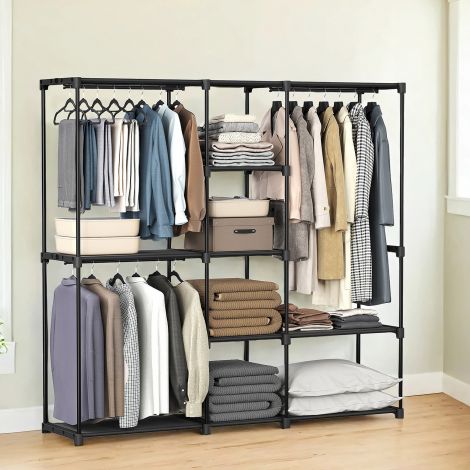 Riidekapp, riidestange, vabalt seisev garderoob, riidepuudega, garderoobistange, riidekangad, metallraam, 43 x 182 x 182 cm, must RYG037B02