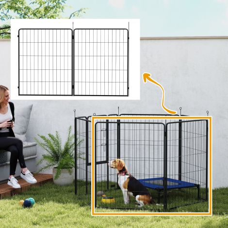 2-osaline komplekt 2 koeraaiapaneeli laiendamiseks vabapidamiseks, 80 x 100 cm kutsikaaed terasest, väikestele kuni suurtele koertele must