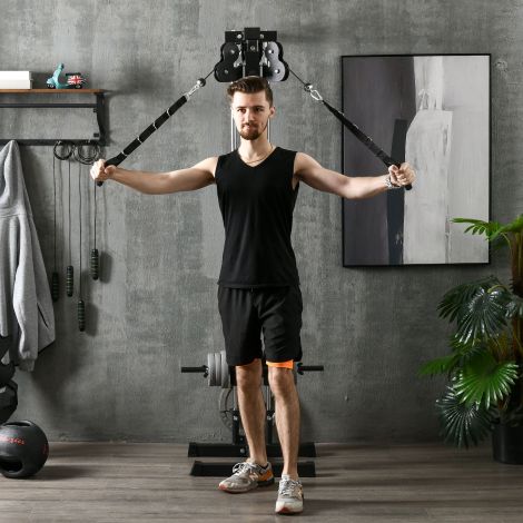 SPORTNOW jõujaam kõrguse reguleerimisega 25-165 cm, kahe rihmarattasüsteemiga adapterid, multifunktsionaalne treeningseade maks. 120 kg, koduseks treeninguks 62 x 60 x 200 cm must.