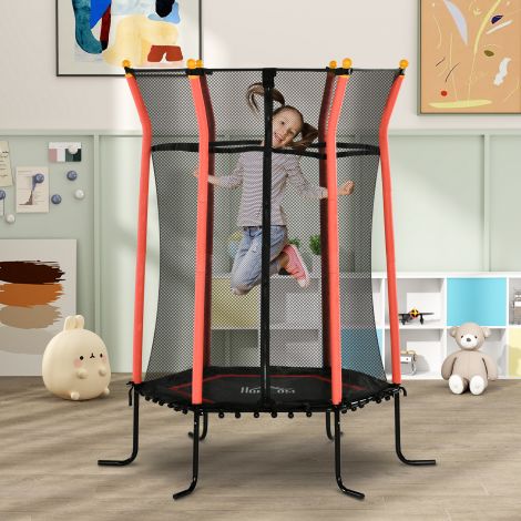 Laste batuut Ø163,5 cm, siseruumide batuut turvavõrgu ja äärekaitsega, kummipael, laste batuut kuni 50 kg, lastele vanuses 3-10 aastat, punane