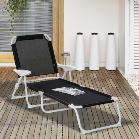 Aialaud Lamamistool kokkupandav 4-astmeline Must 186x66x80cm hingava võrguga aia ja terrassi jaoks.