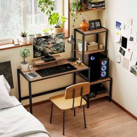 Kirjutuslaud arvutilaud monitorialusega, protsessorialus, kontorilaud printerialusega, arvutilaud 4 riiuliga, modernne disain kodukontorisse, 150 x 48 x 125 cm, pruun