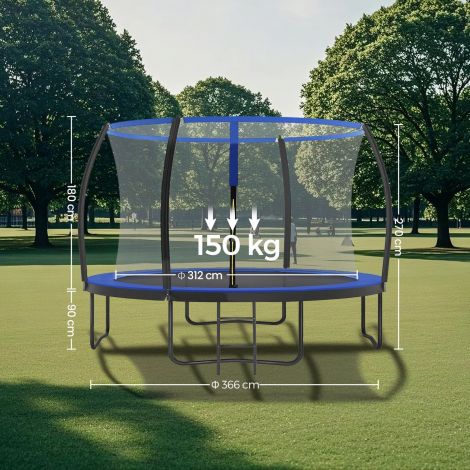 366 cm batuut, aiabatuut turvavõrguga, 180 cm kõrged kaardus postid
