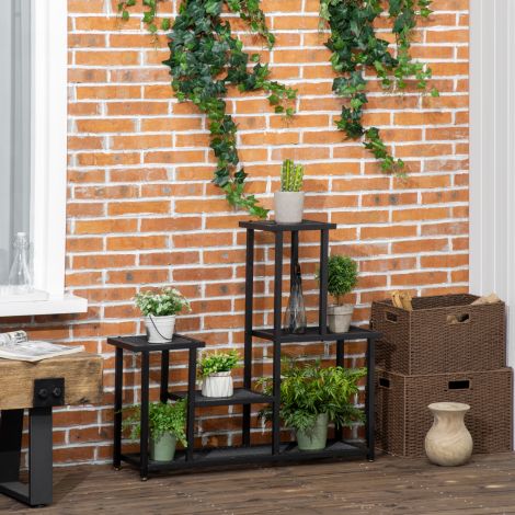 Taimede riiul 4 tasemega Mitmetasandiline lillede riiul, taimealus aeda, rõdule, metall, must, 91x25x83cm| Aosom
