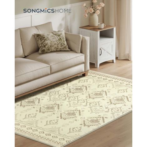 Boho vaip, 120 x 170 cm, magamistoa vaip, elutoa vaip, libisemiskindel vaip, pestav vaip, kohev, kaunistus, elutuppa, liivabež TAR027L02
