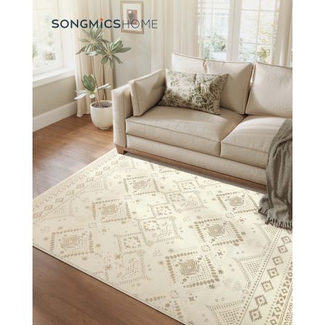 Boho vaip, 120 x 170 cm, magamistoa vaip, elutoa vaip, libisemiskindel vaip, pestav vaip, kohev, kaunistus, elutuppa, liivabež TAR027L02