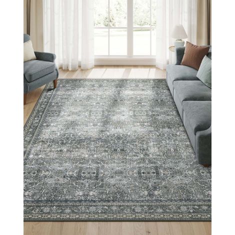 Vaip, 160 x 230 cm, elutoa vaip, vintage-stiil, libisemiskindel vaip, kohev, kaunistus, elutuppa, magamistuppa, masinpestav, kiltkivihall TAR129G01